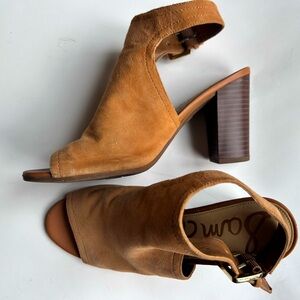 Sam Edelman Open toe sling back heels Brown Suede Women's Heeled Sandals shoes 8